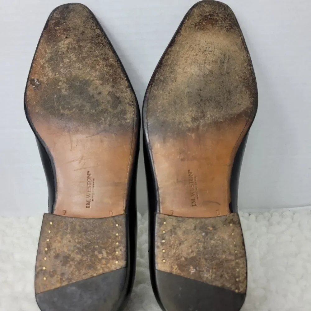 J.M. Weston Men's Penny Loafer Size 9 D Black Leather Pointed Toe Shoes